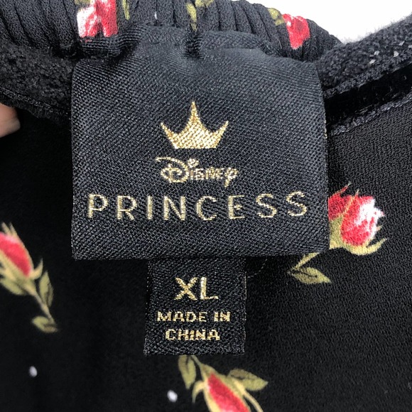 Disney Princess Dress Floral Tie Waist Flounce Sleeve Smocked Open Back Black XL - Picture 10 of 11